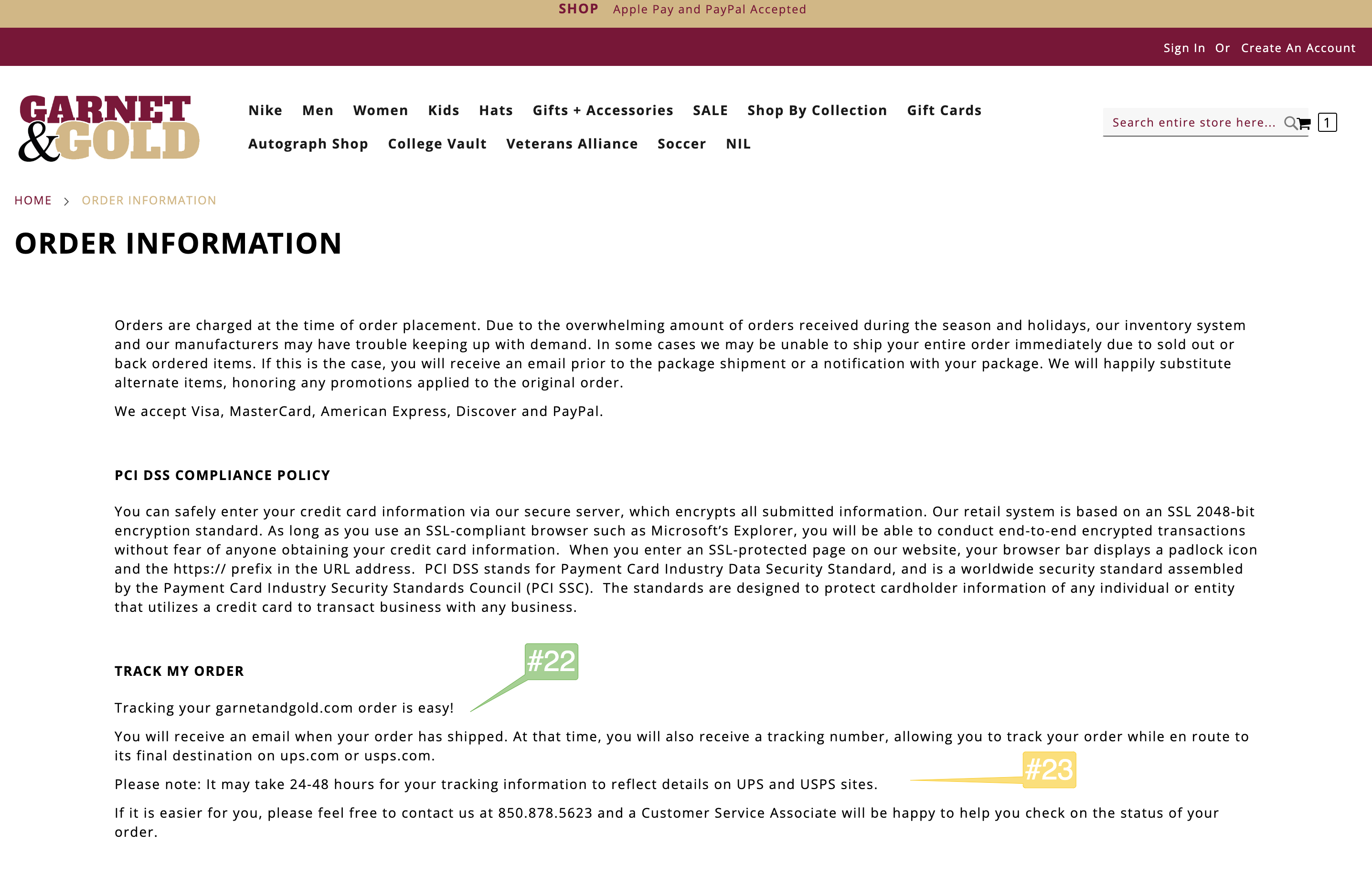 Garnet & Gold Order Status & Tracking